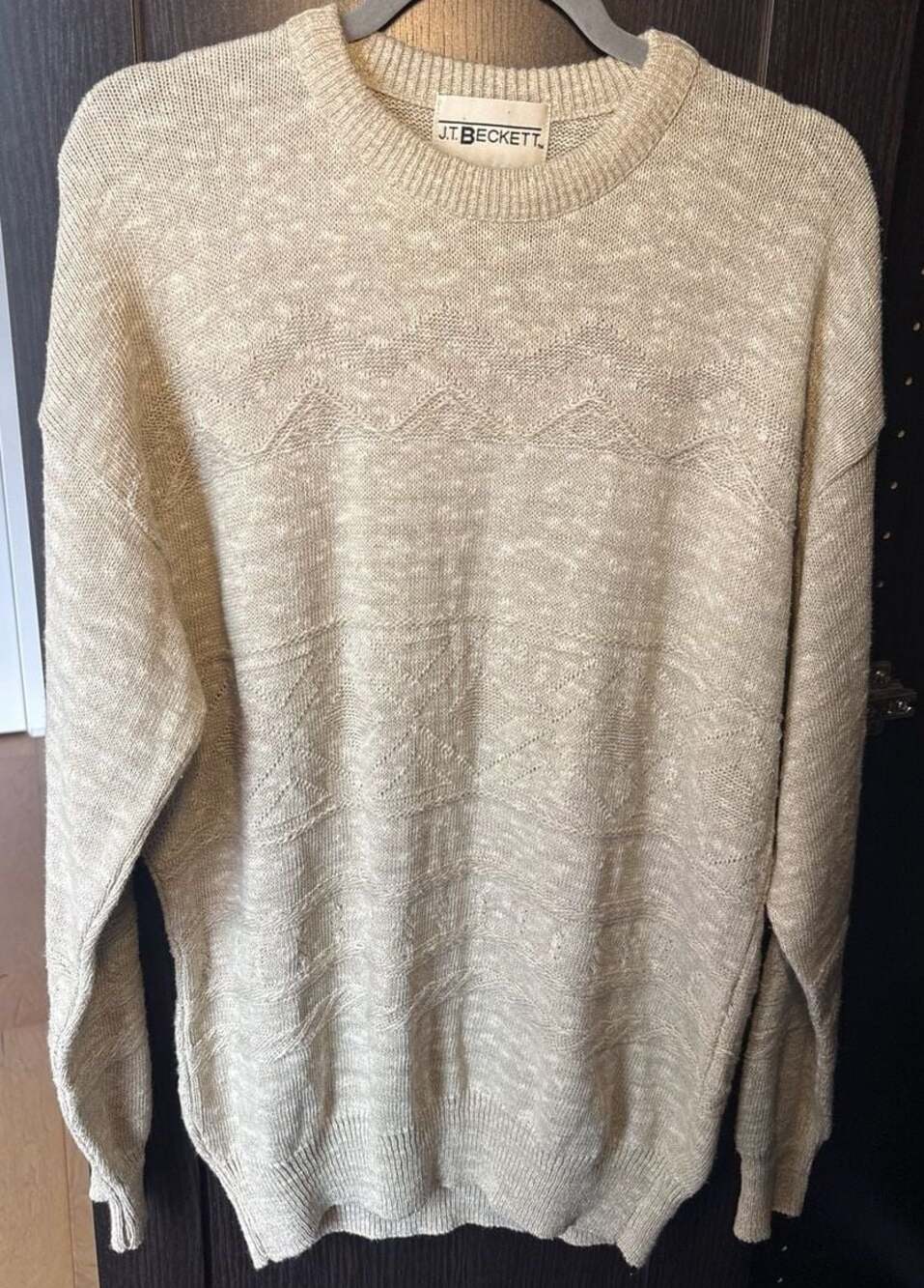 Vintage J.T. Beckett Men's Cream Textured Knit Crewneck Sweater Made in Italy Si